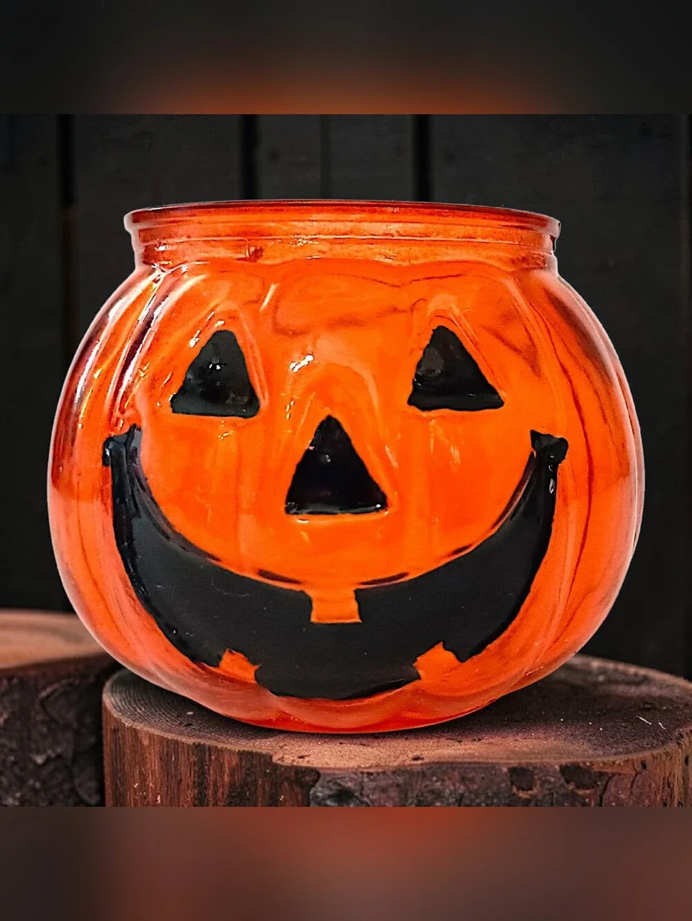 Mini Orange Glass Pumpkin Candle Holder Jack O Lantern Tealight Votive Halloween